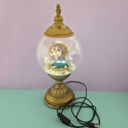 OOAK Mermaid Cat Terrarium Turkish Lamp - Dainty Treasures