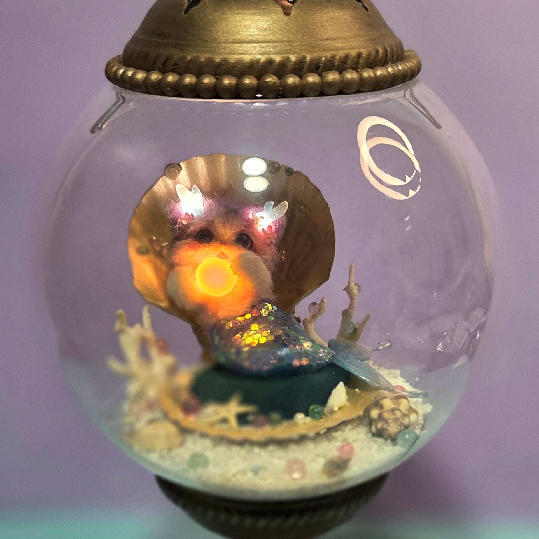 OOAK Mermaid Cat Terrarium Turkish Lamp - Dainty Treasures