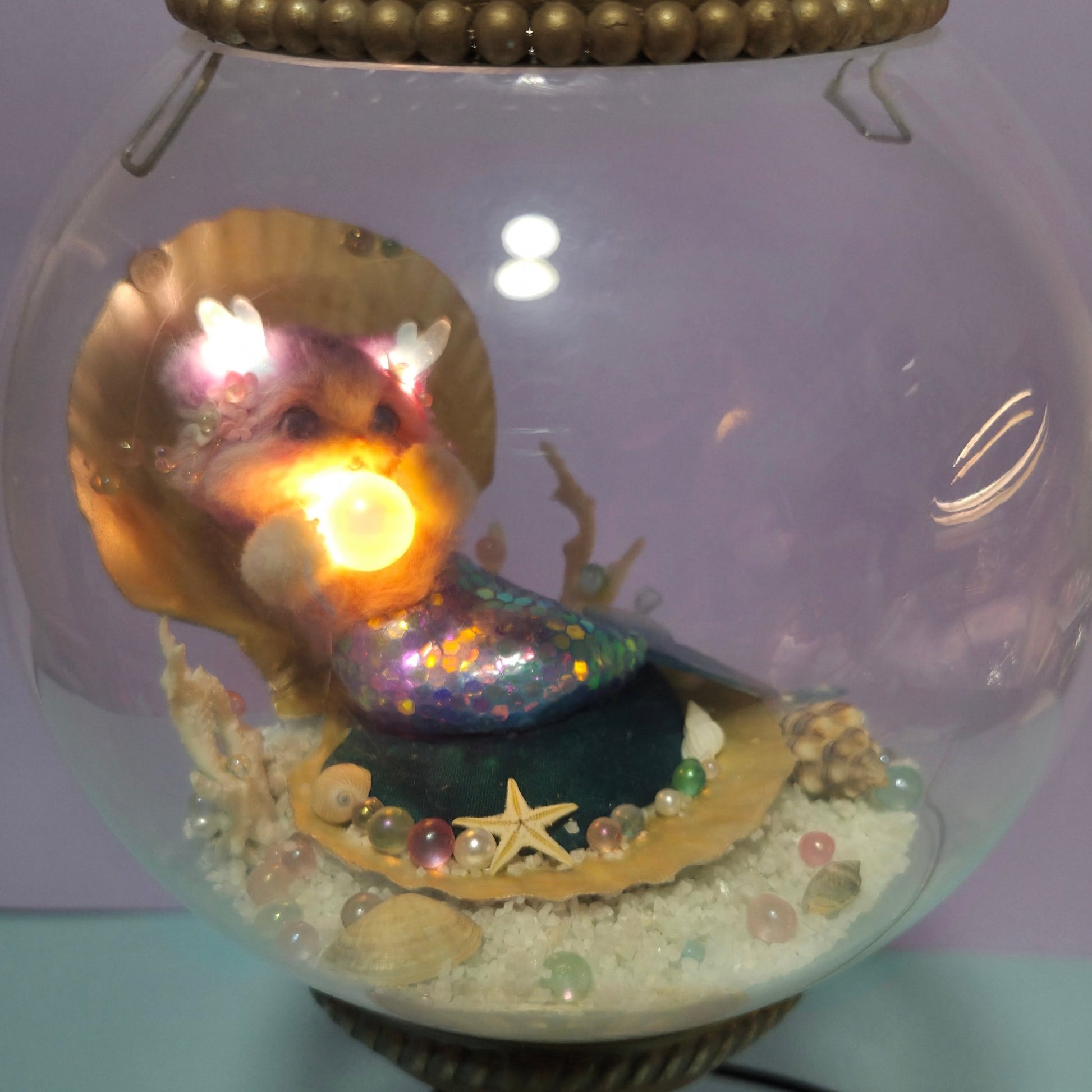 OOAK Mermaid Cat Terrarium Turkish Lamp - Dainty Treasures